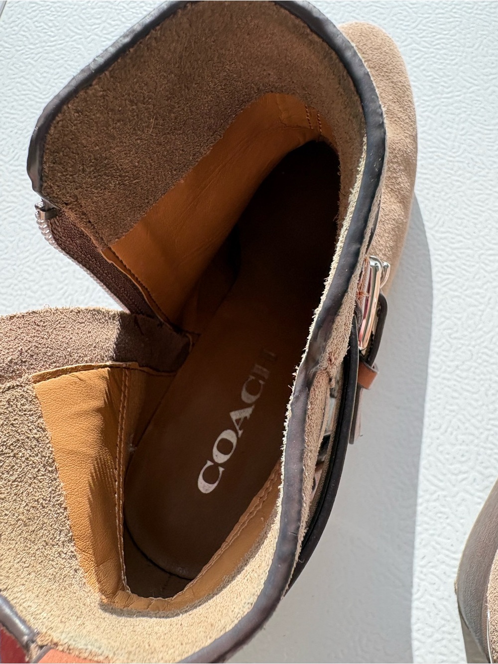Coach Suede Ankle Boots with Buckle Strap - Taupe - Picture 10 of 11